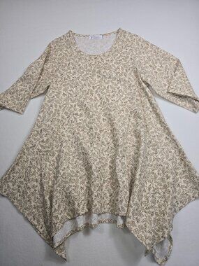 Floral Acorn Nature Beige Handkerchief Hem Tunic Top Regalia Small Cottage Core